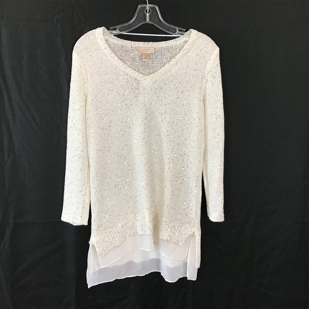 NWT Ann Taylor Outlet Women Size Medium Layered Look Sequin Accent Tunic Sweater